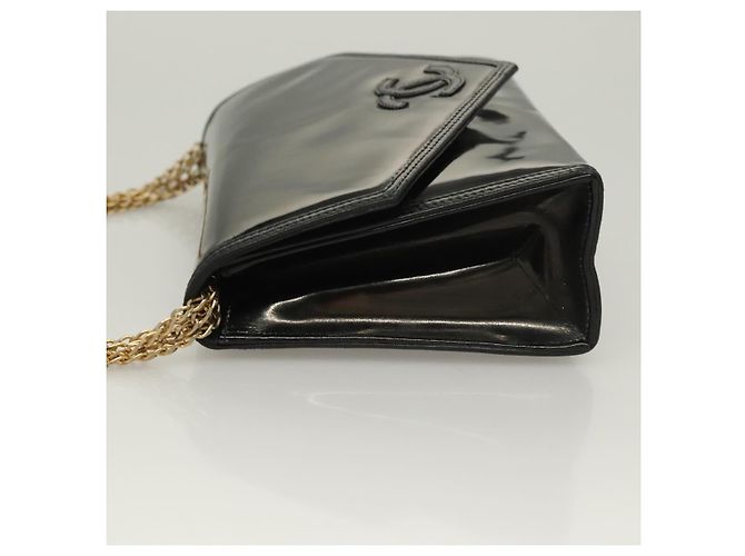 CHANEL Chain Shoulder Bag Enamel Black Gold CC - vista 4
