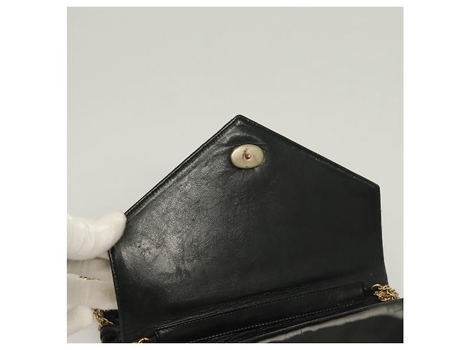CHANEL Chain Shoulder Bag Enamel Black Gold CC - vista 8