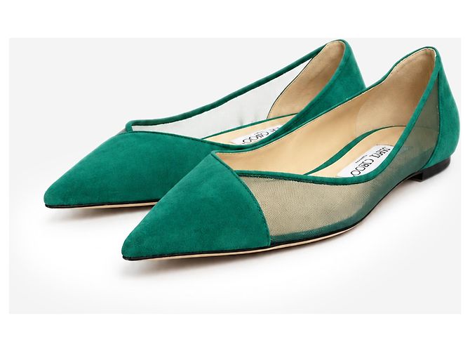 Jimmy Choo Scarpe basse Saia in camoscio e mesh verde - taglia EU 39 - vista 2