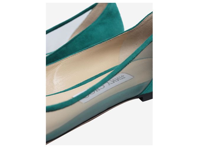 Jimmy Choo Scarpe basse Saia in camoscio e mesh verde - taglia EU 39 - vista 6