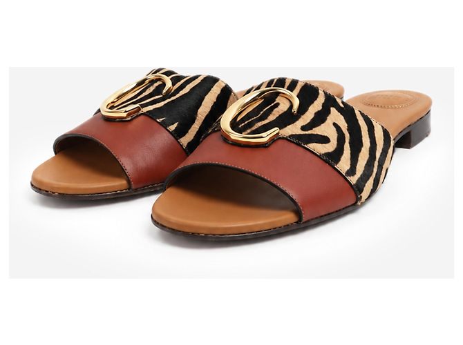 Chloé Ciabatte C in pelle marrone e vitello stampato zebra - taglia EU 40 - vista 2