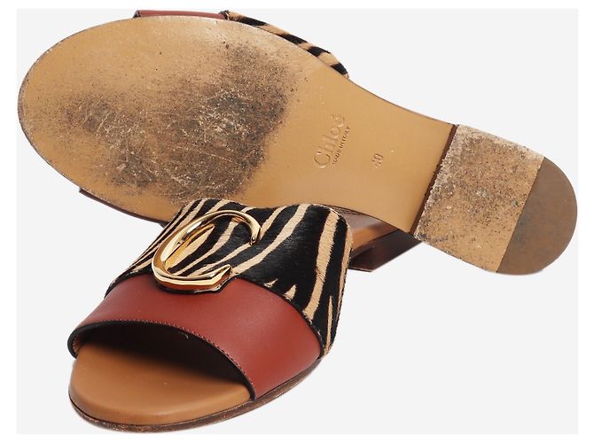 Chloé Ciabatte C in pelle marrone e vitello stampato zebra - taglia EU 40 - vista 4