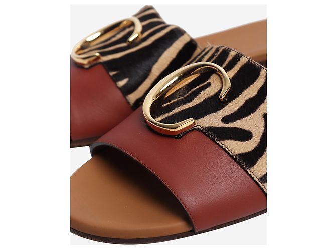 Chloé Ciabatte C in pelle marrone e vitello stampato zebra - taglia EU 40 - vista 6