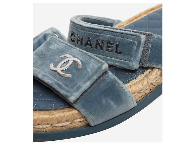 Chanel Sandali slide espadrillas CC in velluto blu - taglia EU 40 - vista 3
