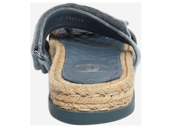 Chanel Sandali slide espadrillas CC in velluto blu - taglia EU 40 - vista 4