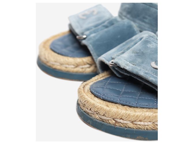 Chanel Sandali slide espadrillas CC in velluto blu - taglia EU 40 - vista 6