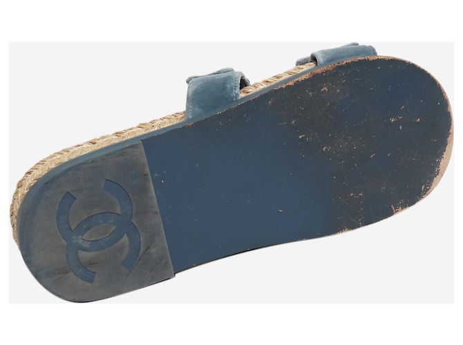 Chanel Sandali slide espadrillas CC in velluto blu - taglia EU 40 - vista 7