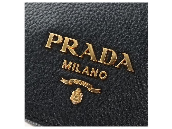 PRADA Shoulder Bag Vittero Dino Leather 2way Black Gold - vista 19