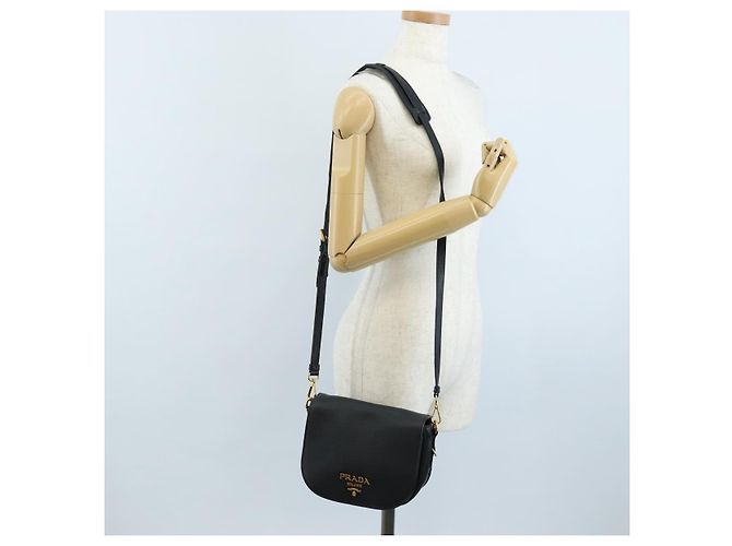 PRADA Shoulder Bag Vittero Dino Leather 2way Black Gold - vista 34