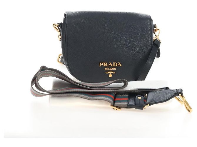 PRADA Shoulder Bag Vittero Dino Leather 2way Black Gold - vista 35