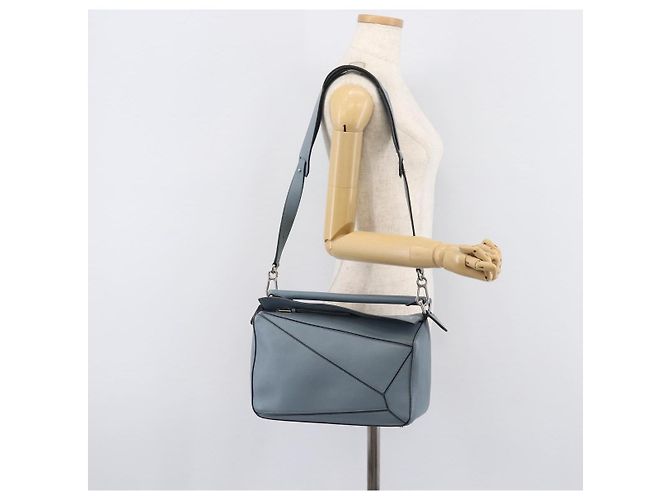 LOEWE Puzzle Bag Hand Bag Leather 2way Light Blue Silver - vista 33
