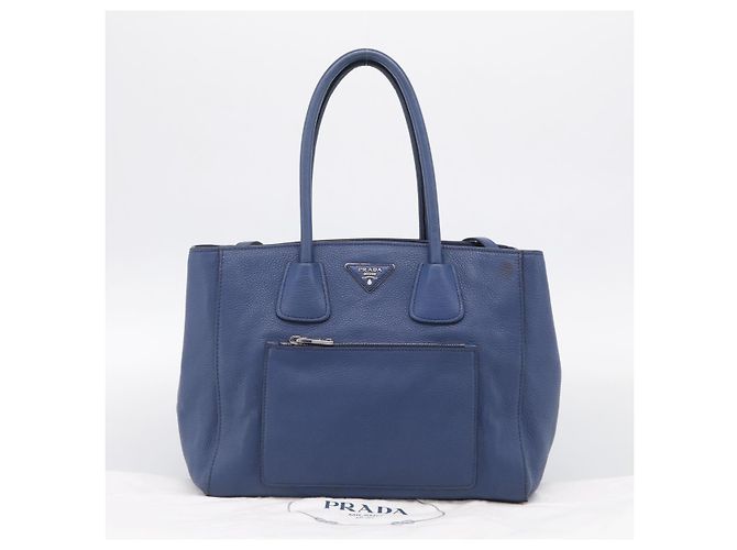 PRADA Vitterodino Tote Bag Leder 2way Blau Silber - Ansicht 12