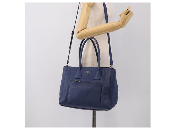 PRADA Vitterodino Tote Bag Leder 2way Blau Silber - Ansicht 32