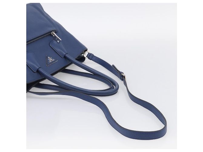 PRADA Vitterodino Tote Bag Leder 2way Blau Silber - Ansicht 8