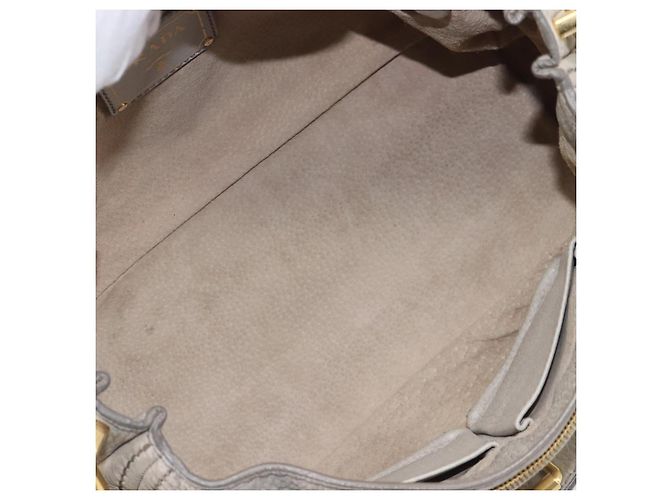 PRADA Chain Shoulder Bag Vittero Dino Leather Beige Gold - vista 11