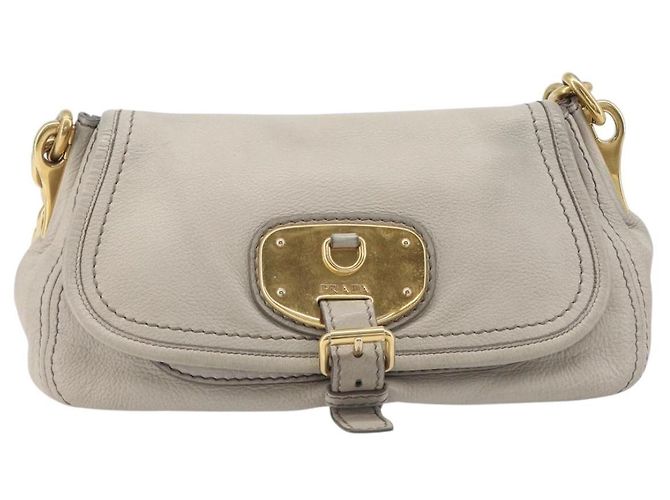 PRADA Chain Shoulder Bag Vittero Dino Leather Beige Gold - vista 13