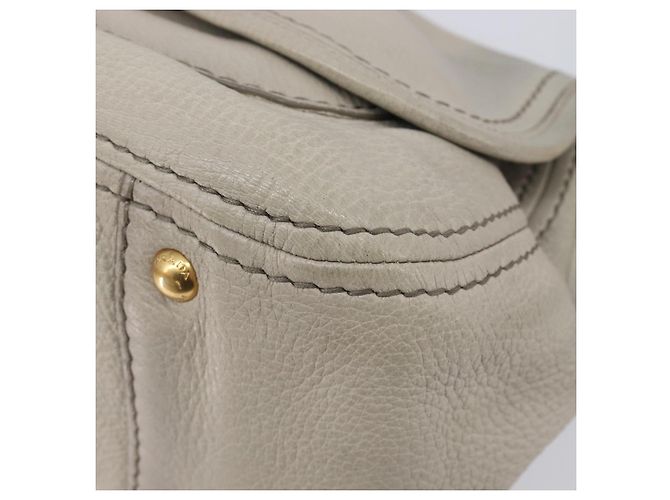 PRADA Chain Shoulder Bag Vittero Dino Leather Beige Gold - vista 15