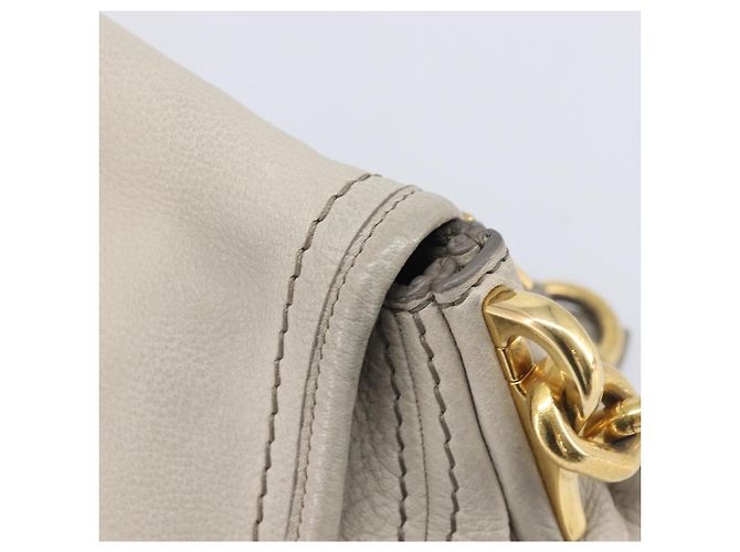PRADA Chain Shoulder Bag Vittero Dino Leather Beige Gold - vista 19