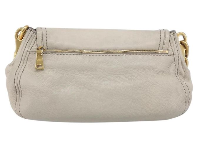 PRADA Chain Shoulder Bag Vittero Dino Leather Beige Gold - vista 2