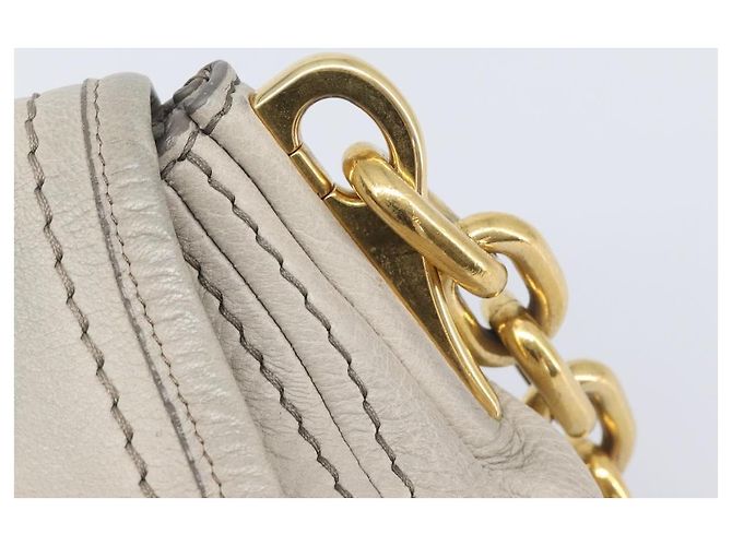 PRADA Chain Shoulder Bag Vittero Dino Leather Beige Gold - vista 20