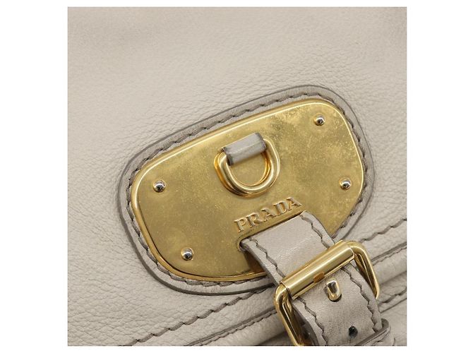 PRADA Chain Shoulder Bag Vittero Dino Leather Beige Gold - vista 21