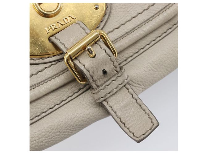 PRADA Chain Shoulder Bag Vittero Dino Leather Beige Gold - vista 22