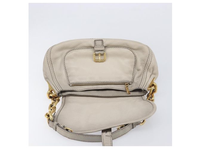 PRADA Chain Shoulder Bag Vittero Dino Leather Beige Gold - vista 23