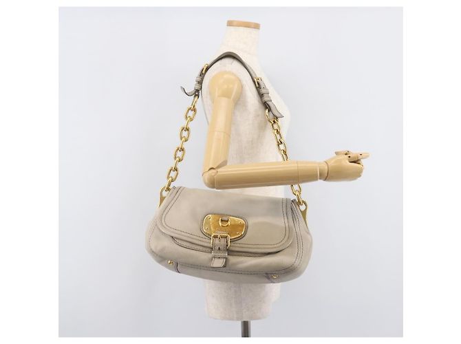 PRADA Chain Shoulder Bag Vittero Dino Leather Beige Gold - vista 33