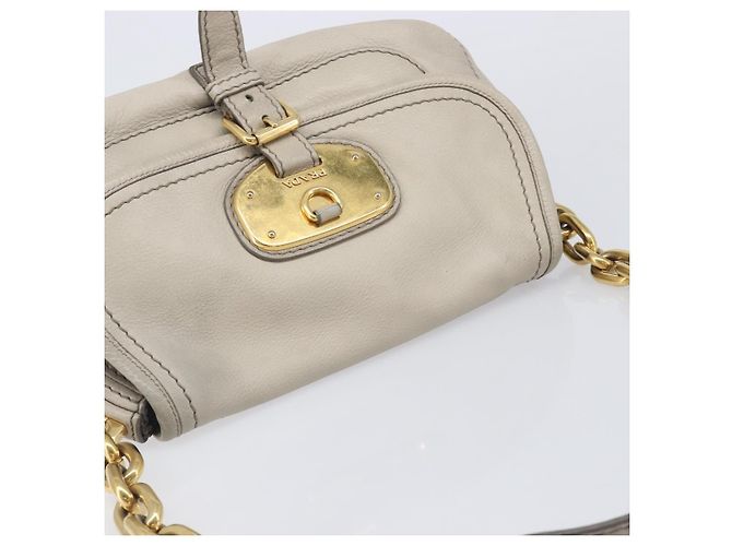 PRADA Chain Shoulder Bag Vittero Dino Leather Beige Gold - vista 6