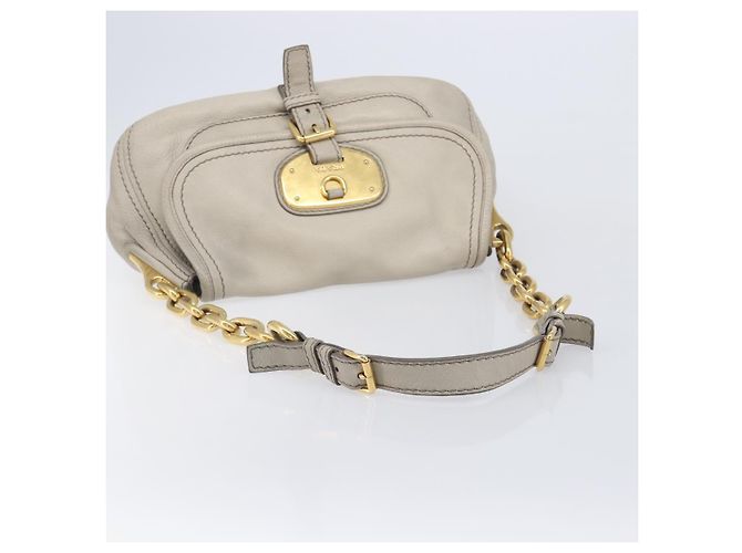PRADA Chain Shoulder Bag Vittero Dino Leather Beige Gold - vista 7