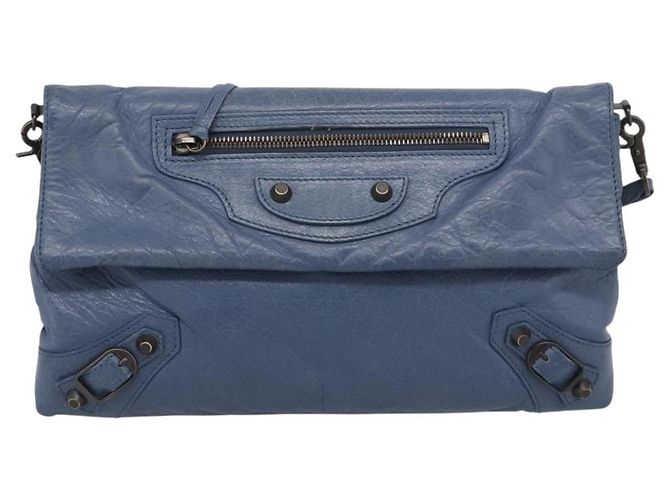 Balenciaga Classic Envelope Shoulder Bag Leather Navy Silver 319376 - view 2