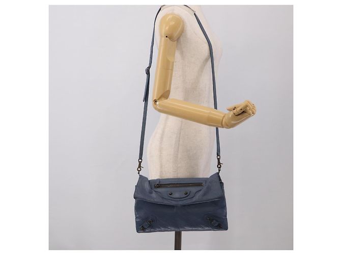 Balenciaga Classic Envelope Shoulder Bag Leather Navy Silver 319376 - view 27