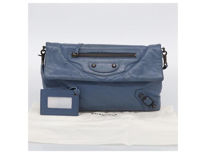Balenciaga Classic Envelope Shoulder Bag Leather Navy Silver 319376 - view 28