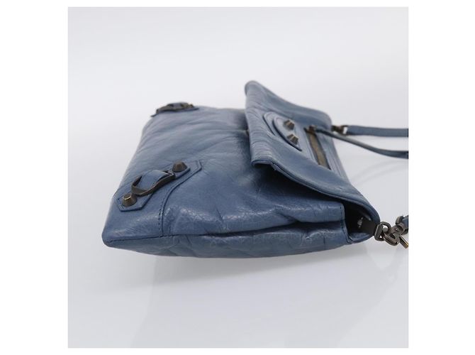 Balenciaga Classic Envelope Shoulder Bag Leather Navy Silver 319376 - view 5