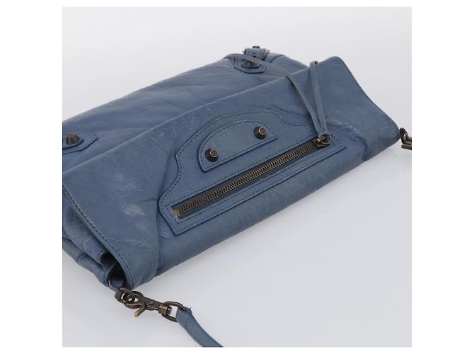 Balenciaga Classic Envelope Shoulder Bag Leather Navy Silver 319376 - view 6