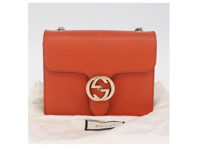 GUCCI Interlocking G Chain Bag Leather Outlet Orange Gold 510304 - vista 12