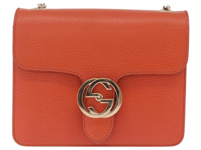 GUCCI Interlocking G Chain Bag Leather Outlet Orange Gold 510304 - vista 13