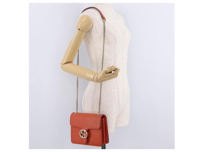 GUCCI Interlocking G Chain Bag Leather Outlet Orange Gold 510304 - vista 28