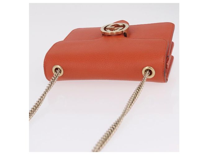 GUCCI Interlocking G Chain Bag Leather Outlet Orange Gold 510304 - vista 6