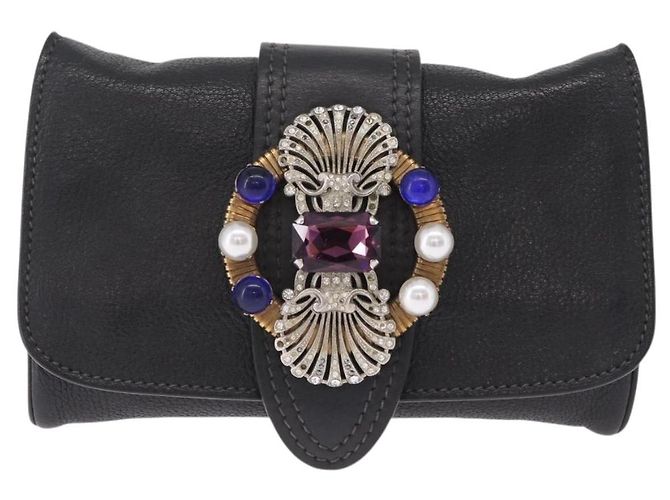 Miu Miu Chain Bijoux Shoulder Bag Leather Black Gold - vista 13