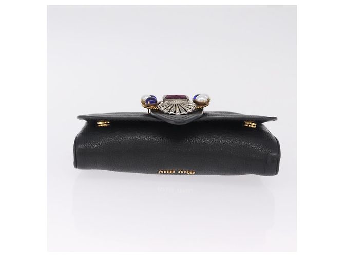 Miu Miu Chain Bijoux Shoulder Bag Leather Black Gold - vista 5