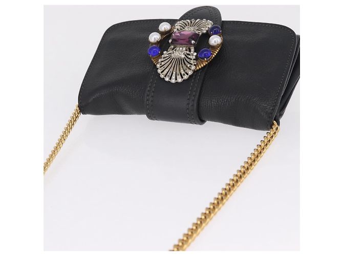 Miu Miu Chain Bijoux Shoulder Bag Leather Black Gold - vista 6