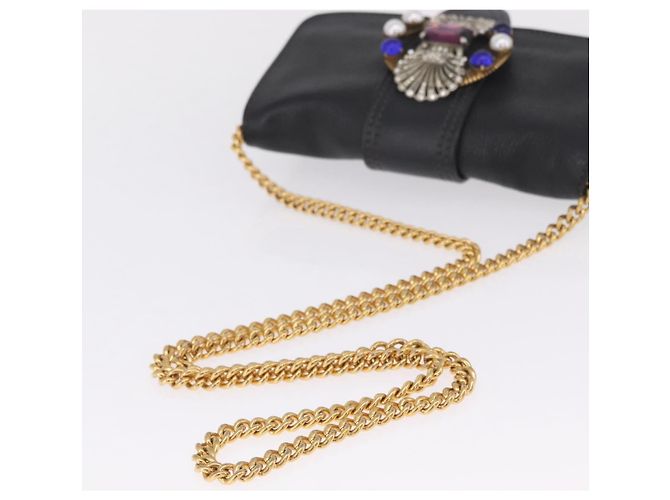 Miu Miu Chain Bijoux Shoulder Bag Leather Black Gold - vista 7