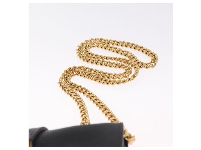 Miu Miu Chain Bijoux Shoulder Bag Leather Black Gold - vista 8