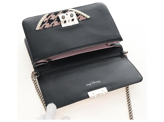 Christian Dior Chain Shoulder Bag Leather Black Silver - vista 17