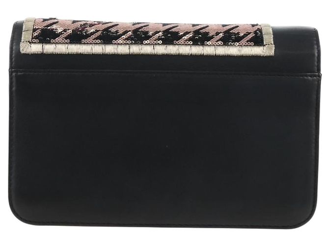 Christian Dior Chain Shoulder Bag Leather Black Silver - vista 5