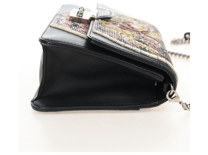 Christian Dior Chain Shoulder Bag Leather Black Silver - vista 7
