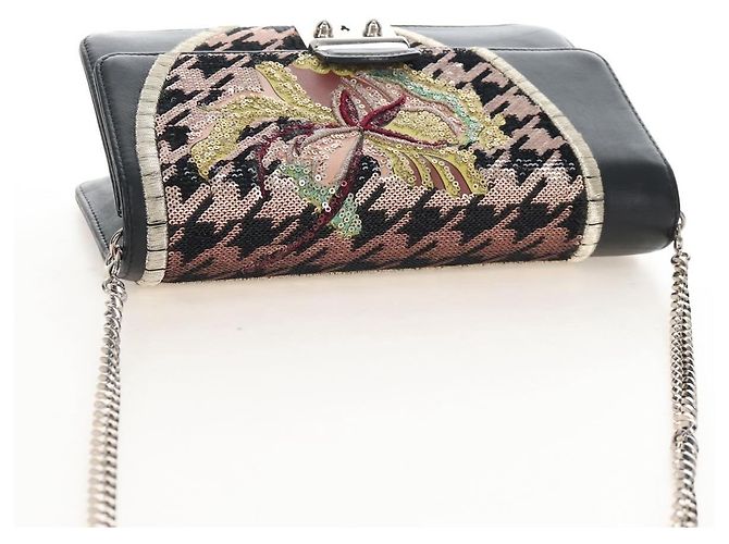 Christian Dior Chain Shoulder Bag Leather Black Silver - vista 8