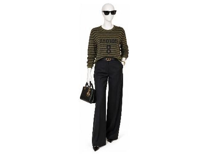 Christian Dior J'Adior 8 Marinière Kaschmirpullover Gestreift Olivgrün - Ansicht 2