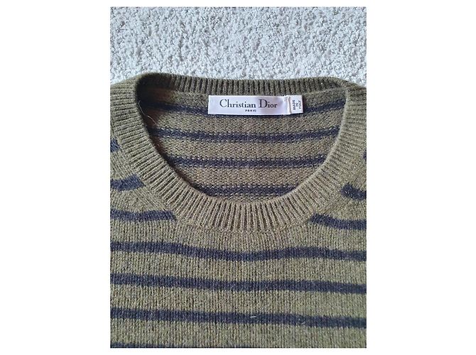 Christian Dior J'Adior 8 Marinière Kaschmirpullover Gestreift Olivgrün - Ansicht 4